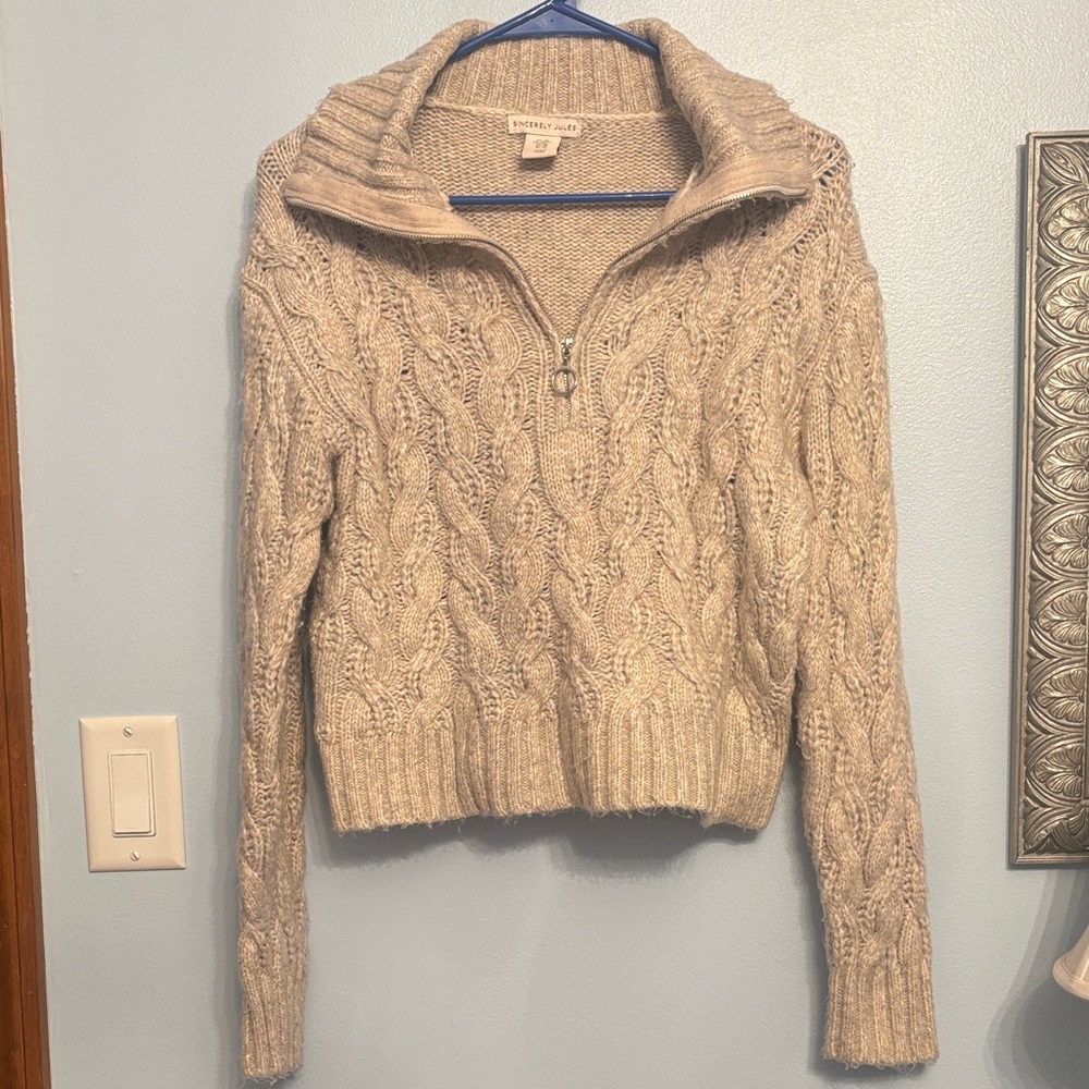 Sincerely Jules Beige Cable Knit Turtleneck Sweater